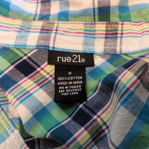 Rue 21 Western Button Blouse Plaid Long Sleeves - Picture 9 of 9